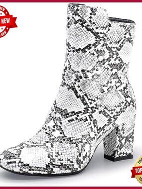 Square Toe Ankle Booties Low Block Heel Side Zipper Boots